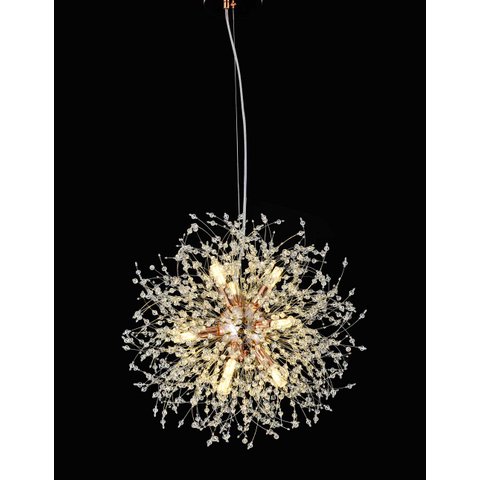 Lustre Pendente Dente de Leão Redondo Rose Gold Cristais 9G9 50cm