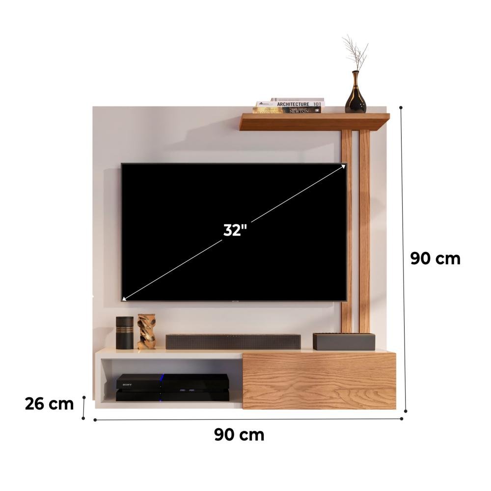 Painel Suspenso Tv 32 Polegadas Prateleira Nicho Porta de Correr Sala Quarto Flow - Off/nature - 5
