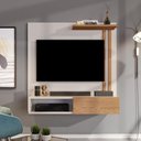 Ver imagem 2 de Painel Suspenso Tv 32 Polegadas Prateleira Nicho Porta de Correr Sala Quarto Flow - Off/nature