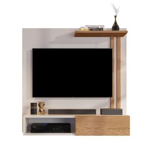 Painel Suspenso Tv 32 Polegadas Prateleira Nicho Porta de Correr Sala Quarto Flow - Off/nature