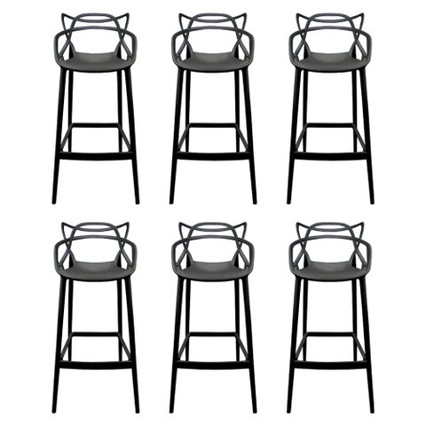 KIT 6 BANQUETAS ALLEGRA DESIGN PRETO SALA DE JANTAR COZINHA 
