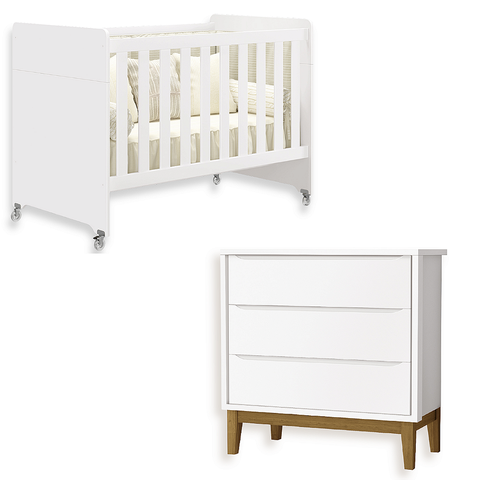 Quarto de Bebê Berço Evolution + Cômoda 3 Gavetas Classic Branca