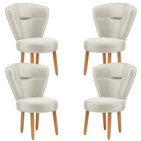 Kit 4 Poltronas para Recepção Maquiagem Sala de Jantar Ergonômica Tecido Veludo Pés Palito