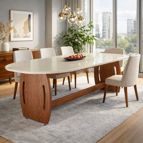 Mesa de Jantar Oval Grande Estilo Moderno para Área Gourmet