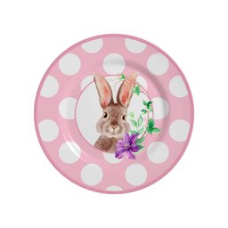 Jogo de Pratos de Sobremesa 6 Peças Coelho Ammy Rosa Páscoa - 1 Jogo de Pratos de Sobremesa 6 Peças Coelho Ammy Rosa Páscoa - 1