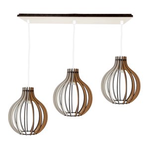 Luminaria Pendente Tripla Bali E27 Madeira Mdf Cq Desmontada:branco