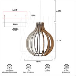 Luminaria Pendente Tripla Bali E27 Madeira Mdf Cq Desmontada:branco - 8