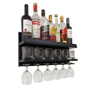 Barzinho de Parede Com Porta Taças Suspenso Tamanho 54X26 cor Preto
