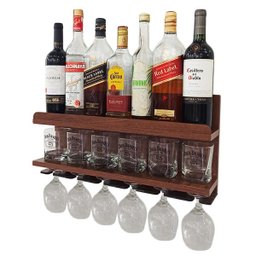 Barzinho de Parede Com Porta Taças Suspenso Tamanho 54X26 cor Imbuia - 2