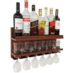 Barzinho de Parede Com Porta Taças Suspenso Tamanho 54X26 cor Imbuia - 1