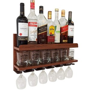 Barzinho de Parede Com Porta Taças Suspenso Tamanho 54X26 cor Imbuia