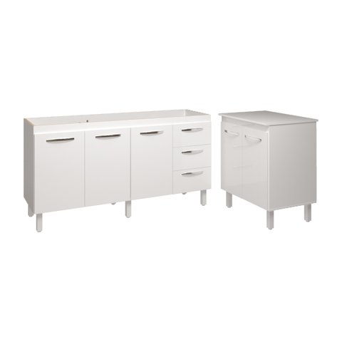 Armário Cozinha Balcão Gabinete de Pia 160 Cm Estela e Balcão Jane para Microondas ou Forno Elétrico