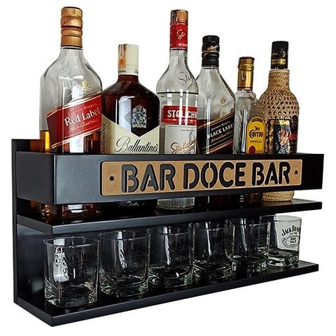 Barzinho de Parede 100% Mdf Suspenso - Bar Doce Bar - 60 X 26 Preto Fosco Premium