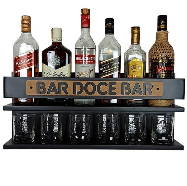 Barzinho de Parede 100% Mdf Suspenso - Bar Doce Bar - 60 x 26 Preto Fosco Premium - 7
