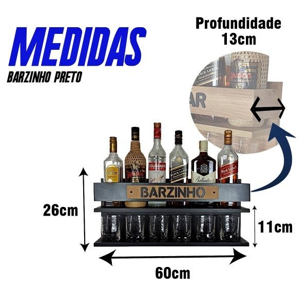 Barzinho de Parede 100% Mdf Suspenso - Bar Doce Bar - 60 x 26 Preto Fosco Premium - 4