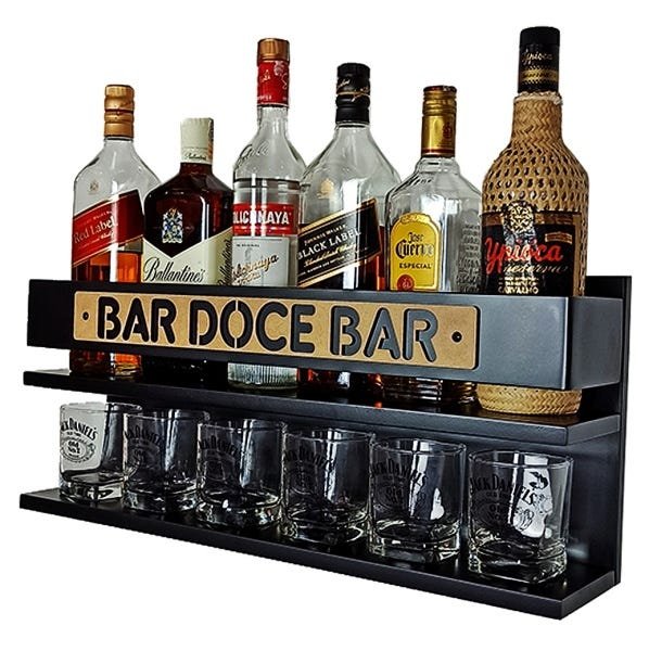 Barzinho de Parede 100% Mdf Suspenso - Bar Doce Bar - 60 x 26 Preto Fosco Premium - 6
