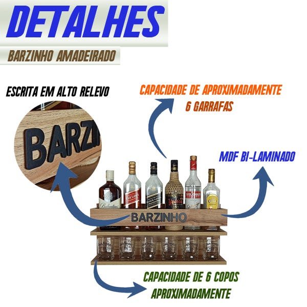 Bar Barzinho de Parede 100% Mdf Decoração - Bar Doce Bar - 60 x 26 Nogueira - 3