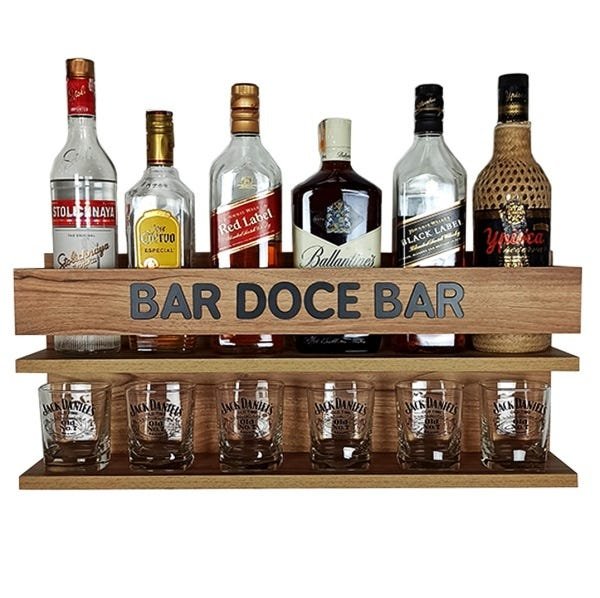 Bar Barzinho de Parede 100% Mdf Decoração - Bar Doce Bar - 60 x 26 Nogueira - 6