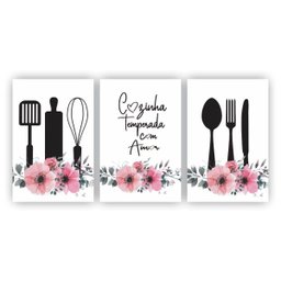 Kit Placas Quadros Decorativos 3 Pçs 60x40 frases Cozinha Temperada com Amor - 1 Kit Placas Quadros Decorativos 3 Pçs 60x40 frases Cozinha Temperada com Amor - 1