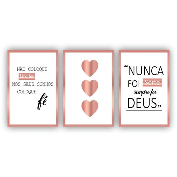 Kit Placas Quadros Decorativos 3 Pçs 60x40 Religioso Nunca Foi Sorte