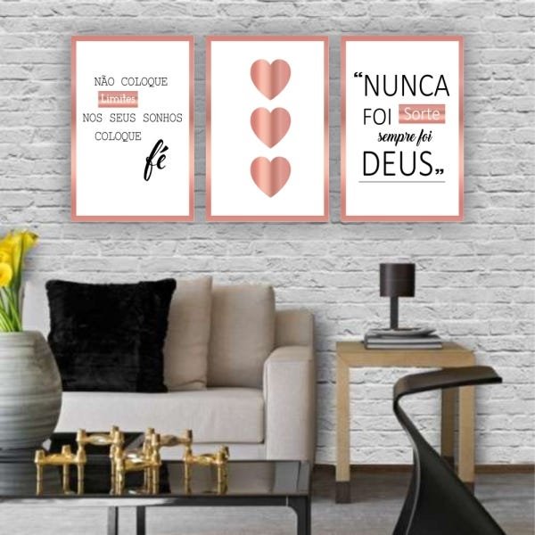 Kit Placas Quadros Decorativos 3 Pçs 60x40 Religioso Nunca Foi Sorte - 3