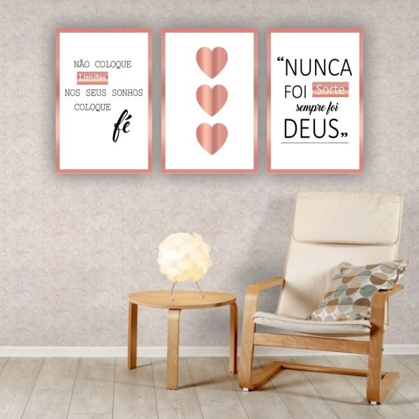 Kit Placas Quadros Decorativos 3 Pçs 60x40 Religioso Nunca Foi Sorte - 4