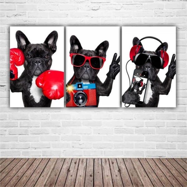 Quadros Decorativos Cachorro Buldogue Francês 180x60 - 3