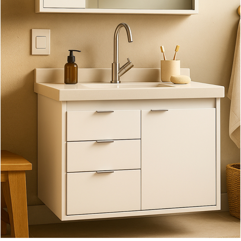 Gabinete para Banheiro Unik 65cm com Pia Lavatorio Suspenso Fimap Branco