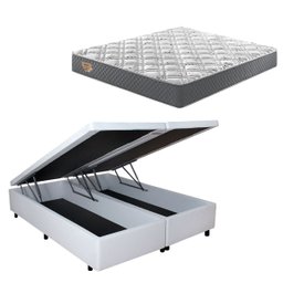 Cama Box Super King Baú Corino Linho  193x203 com Colchão Adapto Molas ensacadas - 1