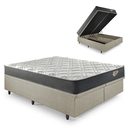 Ver imagem 1 de Cama Box Super King Baú Corino Linho  + Colchão Adapto Molas ensacadas 193x203