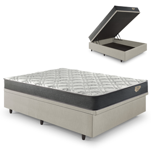 Cama Box Casal Baú Corino Linho  + Colchão Adapto Molas ensacadas 138x188
