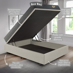 Cama Box Casal Baú Corino Linho  + Colchão Adapto Molas ensacadas 138x188 - 7