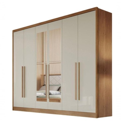 Guarda Roupa Casal Vertice New 6 Portas de Bater 6 Gavetas MDF com Espelho Cumaru-Fendi Móveis Novo