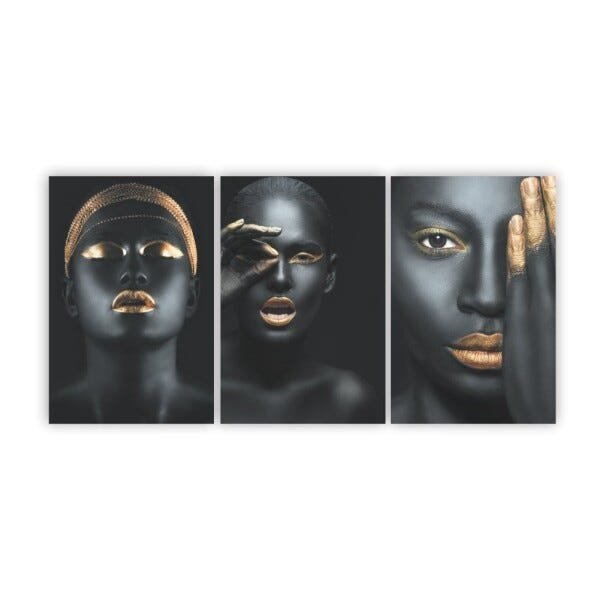 Quadros Decorativos Mulheres Negras Maquiagem Dourada 120x60 - 1