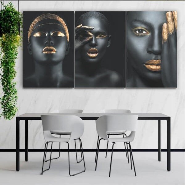 Quadros Decorativos Mulheres Negras Maquiagem Dourada 120x60 - 2