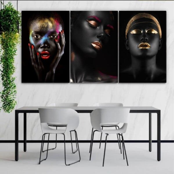 Quadros Decorativos Mulhere Negras Maquiagem Dourada 120x60cm - 2