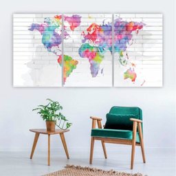 Quadros decorativo mosaico Mapa Mundi Colorido sala 180x60 - 2