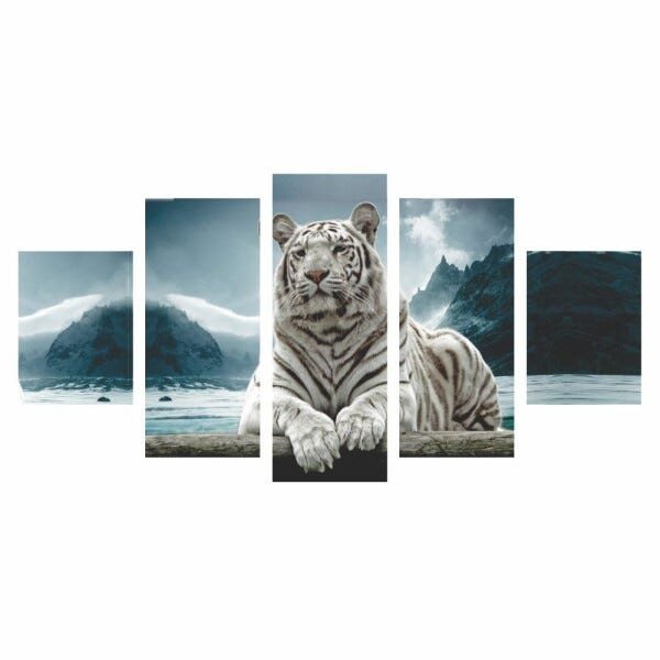 Quadros Decorativos Mosaico MDF Tigre Branco na Neve 115x60cm