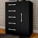 Ver imagem 1 de Cômoda 5 Gavetas 1 Porta Corais Preto Fosco - Pnr Móveis