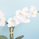 Ver imagem 2 de Arranjo de Orquídeas Brancas de Silicone no Vaso de Vidro Preto Fosco Médio | Linha Permanente
