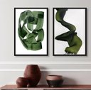 Ver imagem 1 de Kit 2 Quadros Decorativos Abstratos Sala Verde Escuro 24x18cm - com Vidro:madeira Branca