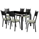 Ver imagem 1 de Conjunto Mesa de Jantar Malva Base 4118 com 6 Cadeiras Tampo Vidro 140cm Preto Fosco Assento Cedro