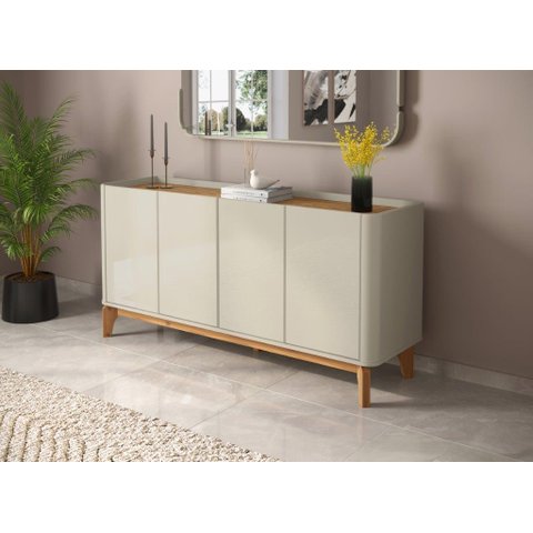 Buffet / Balcão Fl Retrô 1.80m 4 Portas Cor Off White / Cumaru Pt