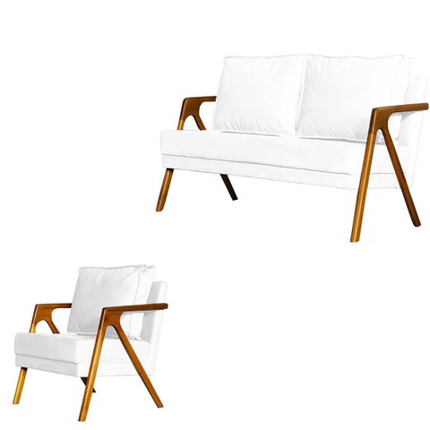 Kit 1 Poltrona Mona Luxo + Namoradeira Mona Luxo Recepçãoo - Courino Branco