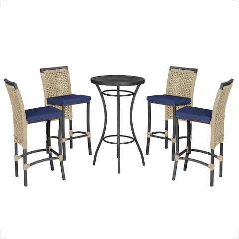 Mesa Bistro e 4 Banquetas Roma Preta Corda Náutica 10 Trama Original