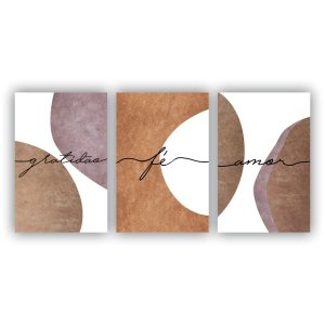 Kit Placas Quadros Decorativos 3 Pçs 60x40 Religioso Abstrato Gratidão Fé Amor