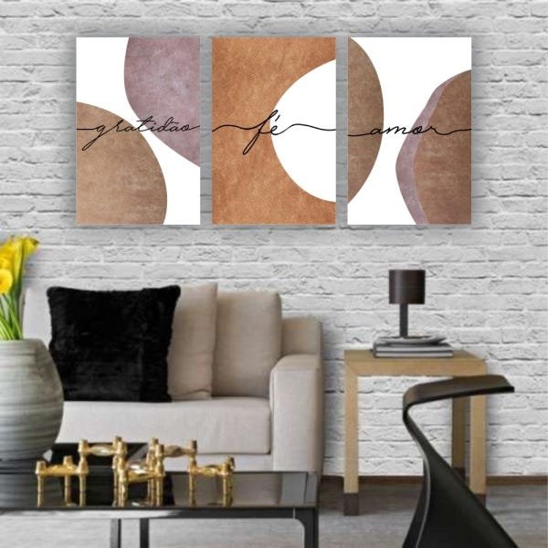 Kit Placas Quadros Decorativos Sala 3 Pçs 80x60 Religioso Abstrato Gratidão Fé Amor - 3