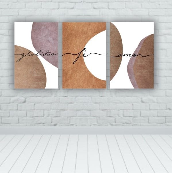 Kit Placas Quadros Decorativos Sala 3 Pçs 80x60 Religioso Abstrato Gratidão Fé Amor - 2