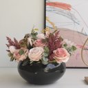 Ver imagem 1 de Arranjo de Rosas Rosa e Flores Envelhecidas no Vaso de Vidro Preto |linha Permanente Formosinha