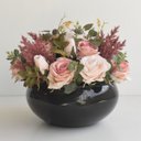 Ver imagem 2 de Arranjo de Rosas Rosa e Flores Envelhecidas no Vaso de Vidro Preto |linha Permanente Formosinha